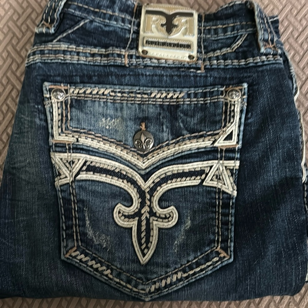 Men’s dark wash rock revival jeans